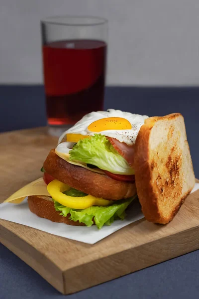 Double Open Sandwich Egg Bacon Cheese Lettuce Crispy Toast Side — Stock Photo, Image