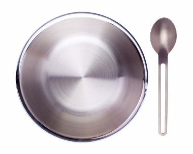 Titan kaşık ve izole bir çelik kase