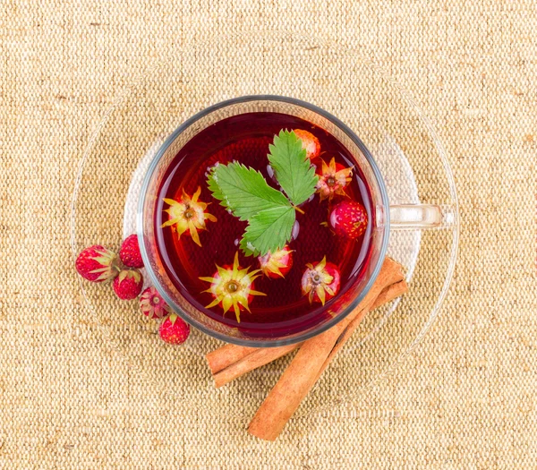 Tea with wild strawberry and cinnamon — Stock Photo, Image