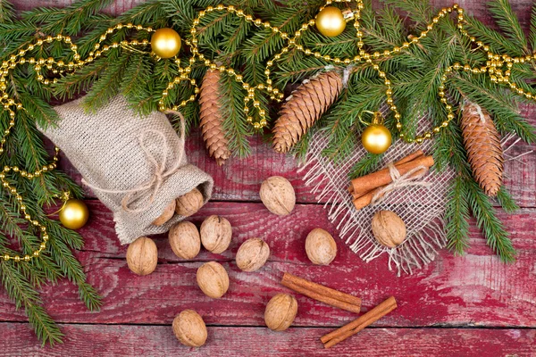 Ceviz, tarçın ve çam kozalakları