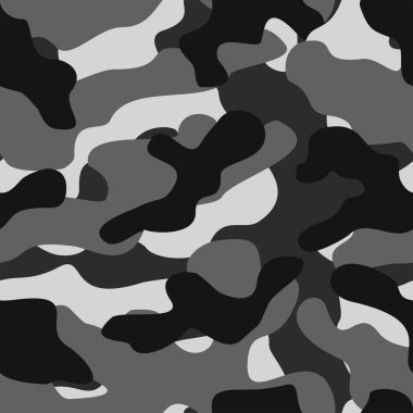 Askeri kamuflaj. Vektörsüz iz. Giysiler veya gri baskı için ordu kamuflajı