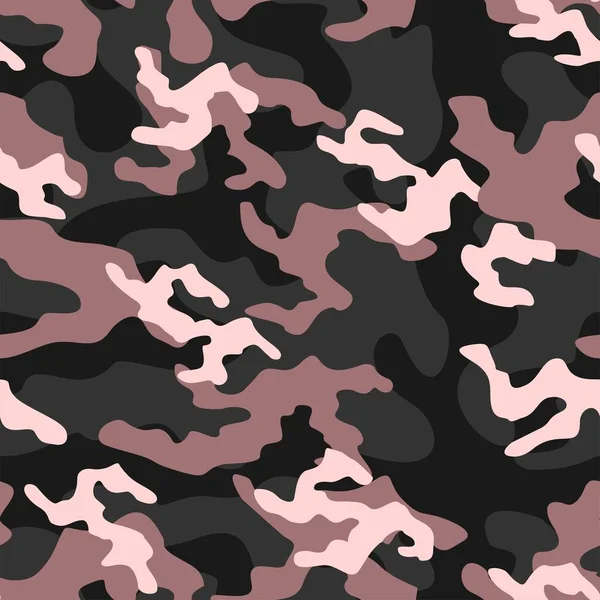 Camuflaje Militar Negro Rosa Vector Impresión Sin Costura Camuflaje Del — Vector de stock