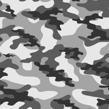 Askeri kamuflaj. Vektörsüz iz. Giysiler veya gri baskı için ordu kamuflajı