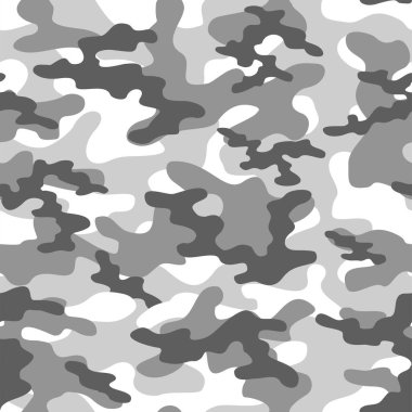 Askeri kamuflaj. Vektörsüz iz. Giysiler veya gri baskı için ordu kamuflajı