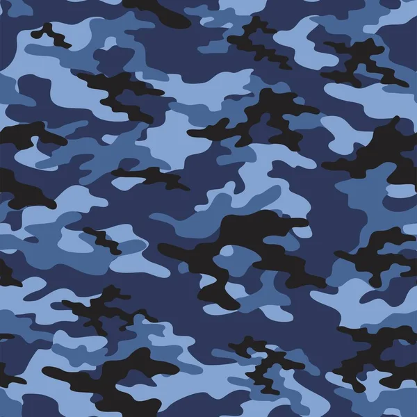 Militär Blå Kamouflage Vektor Sömlöst Tryck Armékamouflage För Kläder Eller — Stock vektor