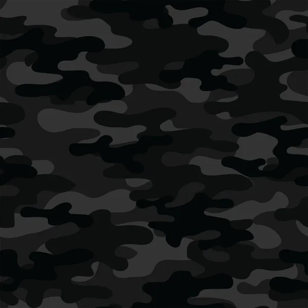 Abstract Black Seamless Military Camo Texture Print Forest Background Vector — Stock Vector