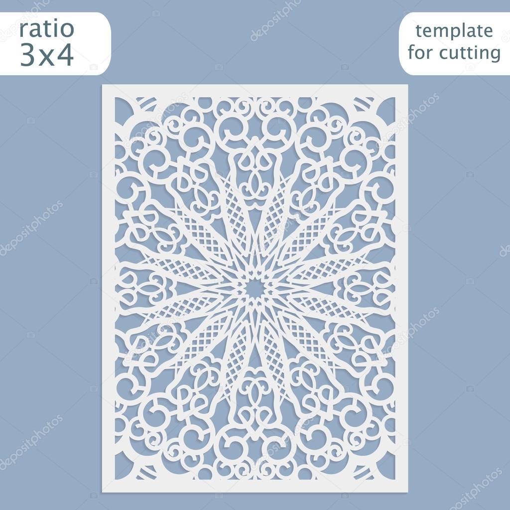laser cut wedding invitation card template vector. cut out the paper card  with lace pattern. greeting card template for cutting plotter. 123116576