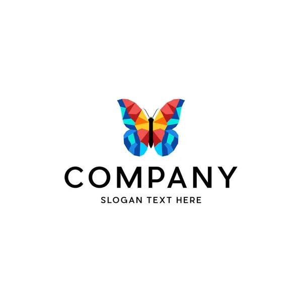 Motyl Polygon Kolorowe Logo Design — Wektor stockowy