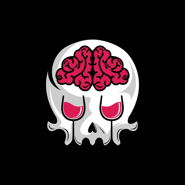 Calavera Vino Cerebro Vector Logo Diseño — Vector de stock