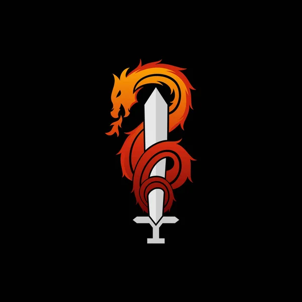 Dragon Sword Vector Logo Design — Vetor de Stock