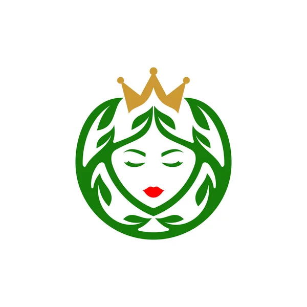 Güzellik Kraliçesi Yaprak Doğa Logosu Tasarımı — Stok Vektör
