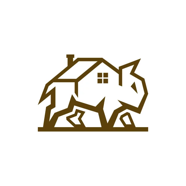 Animal Bison Dom Logo Design — Wektor stockowy