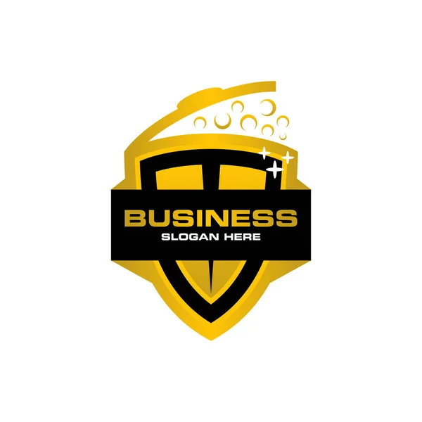 Bin Cleaning Shield Business Logo Design — Stock Vector