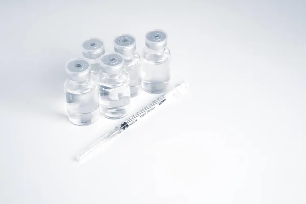 Empty Bottle Vaccine Syringe Hygiene Injection Pharmaceutical Equipment Protective Infection — Stock fotografie