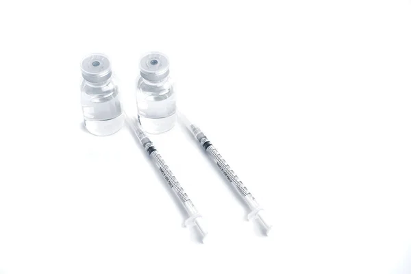 Empty Bottle Vaccine Syringe Hygiene Injection Pharmaceutical Equipment Protective Infection — Foto Stock