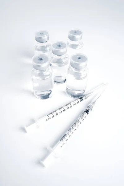 Empty Bottle Vaccine Syringe Hygiene Injection Pharmaceutical Equipment Protective Infection — Stock Fotó