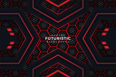 Gelecekçi Modern Gerçekçi Arka plan Altıgen desenli Karanlıkta Kırmızı Parıltı
