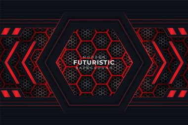 Karanlık Efekt Altında Parlayan Altıgen desenli Modern Fütürist Karanlık ve Kırmızı Arkaplan