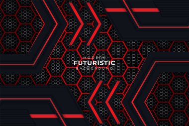 Modern Gerçekçi Fütürist Arkaplan Koyu ve Altıgen Kalıplı Parlak Kırmızı