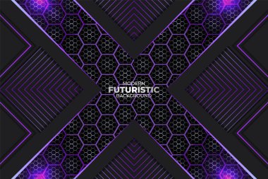 Geleceğin Karesi Parlak Altıgen Kalıbı Arkaplan Koyu ve Mor
