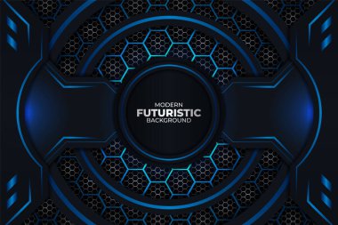 Modern Gerçekçi Arka plan Altıgen desenli Karanlıkta Mavi Parlak