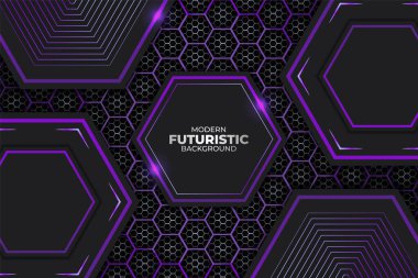Altıgen Şekline sahip gelecekçi Geometrik Parlak Mor ve Karanlık Arkaplan