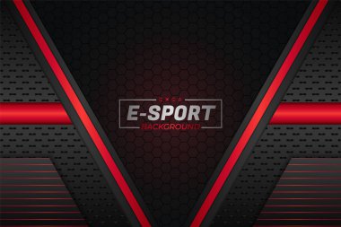 E-Spor Modern Futuristik Stil Altıgen Desenli Karanlık Arkaplanda Kırmızı Parlıyor