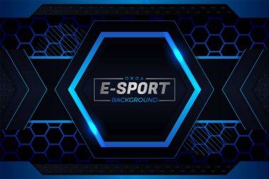 Modern Futuristik Stil E-Spor Konsepti Karanlık Arkaplanda Altıgen Mavi Parıltısı