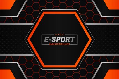 Modern Futuristik E-Spor Stili Gerçekçi Altıgen Şekli Karanlık ve Turuncu Arkaplan