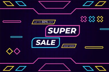 Modern Renkli Neon Parıltısı Karanlık Süper İndirimli Arka plan Geleceği Biçiminde