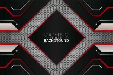 Modern Futuristik Oyun Kavramsal Sancak Kırmızı ve Siyah Arkaplan Beyaz Altıgen Desenli