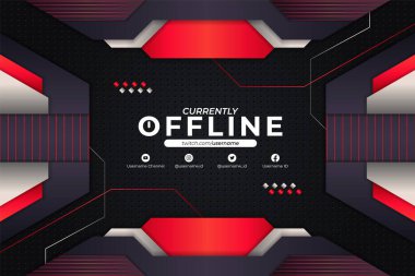 Fütürist Modern Kumar ve Sosyal Medya Sancağı Şu anda Çevrimdışı Koyu Gri Metalik Arkaplan ile Kırmızı ve Beyaz Konsepti