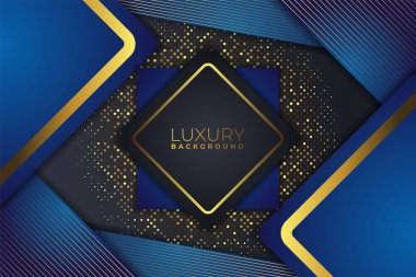 Koyu Gri Arkaplanlı Modern Geometrik Lüks Mavi ve Altın