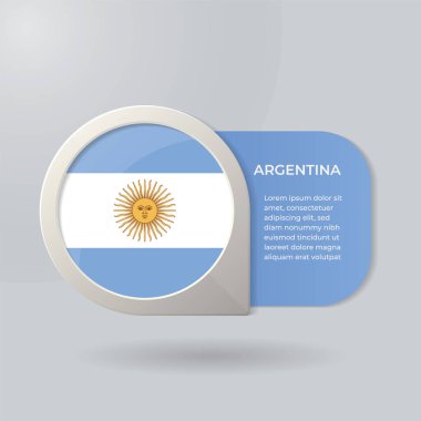 3D Map Pointer Flag Nation of Argentina with Description Text