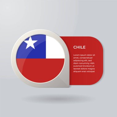 3D Map Pointer Flag Nation of Chile with Description Text