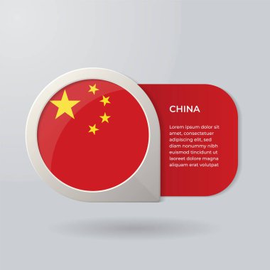 3D Map Pointer Flag Nation of China with Description Text