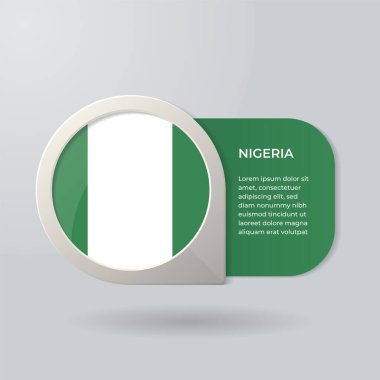 3D Map Pointer Flag Nation of Nigeria with Description Text