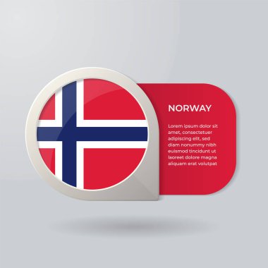 3D Map Pointer Flag Nation of Norway with Description Text