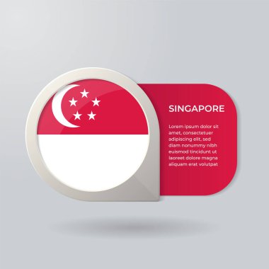 3D Map Pointer Flag Nation of Singapore with Description Text