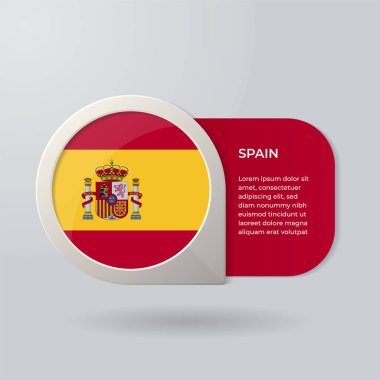 3D Map Pointer Flag Nation of Spain with Description Text
