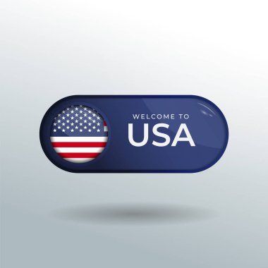 ABD 'nin 3D Etiketi ve Konumu Parlak Yansımalı Bayrak Ulusu