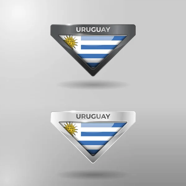 3Dラベル 位置情報 光沢のある反射効果を持つウルグアイの旗国 — ストックベクタ