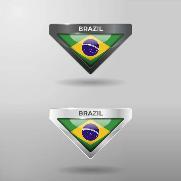 Étiquette Étiquette Emplacement Drapeau Drapeau Nation Brésil Avec Effet Réflexion — Image vectorielle