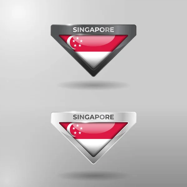 Label Tag Und Standort Zeiger Flagge Nation Singapore Mit Glanzreflexionseffekt — Stockvektor