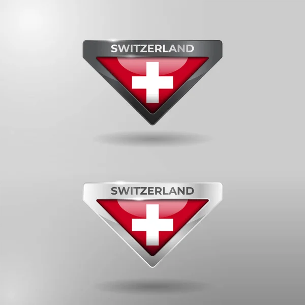 3Dラベル 位置情報 光沢のある反射効果を持つスイスの旗国 — ストックベクタ