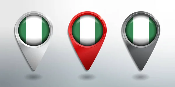 Ponteiro Tag Location Marker Flag Nation Nigeria Modelo Branco Vermelho — Vetor de Stock