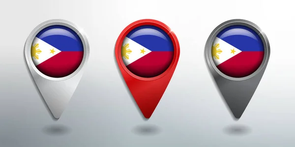 Pekare Tag Och Plats Markör Med Rund Flagga Nation Filippinerna — Stock vektor