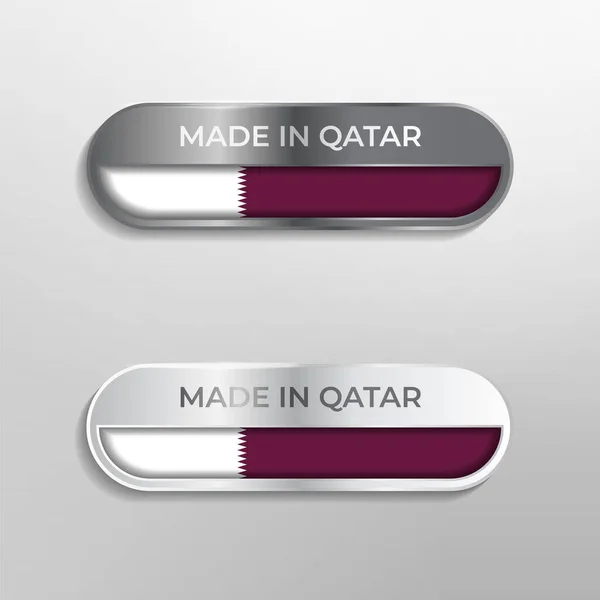 Tillverkad Qatar Label Symbol Eller Logotyp Lyx Glossy Grå Och — Stock vektor