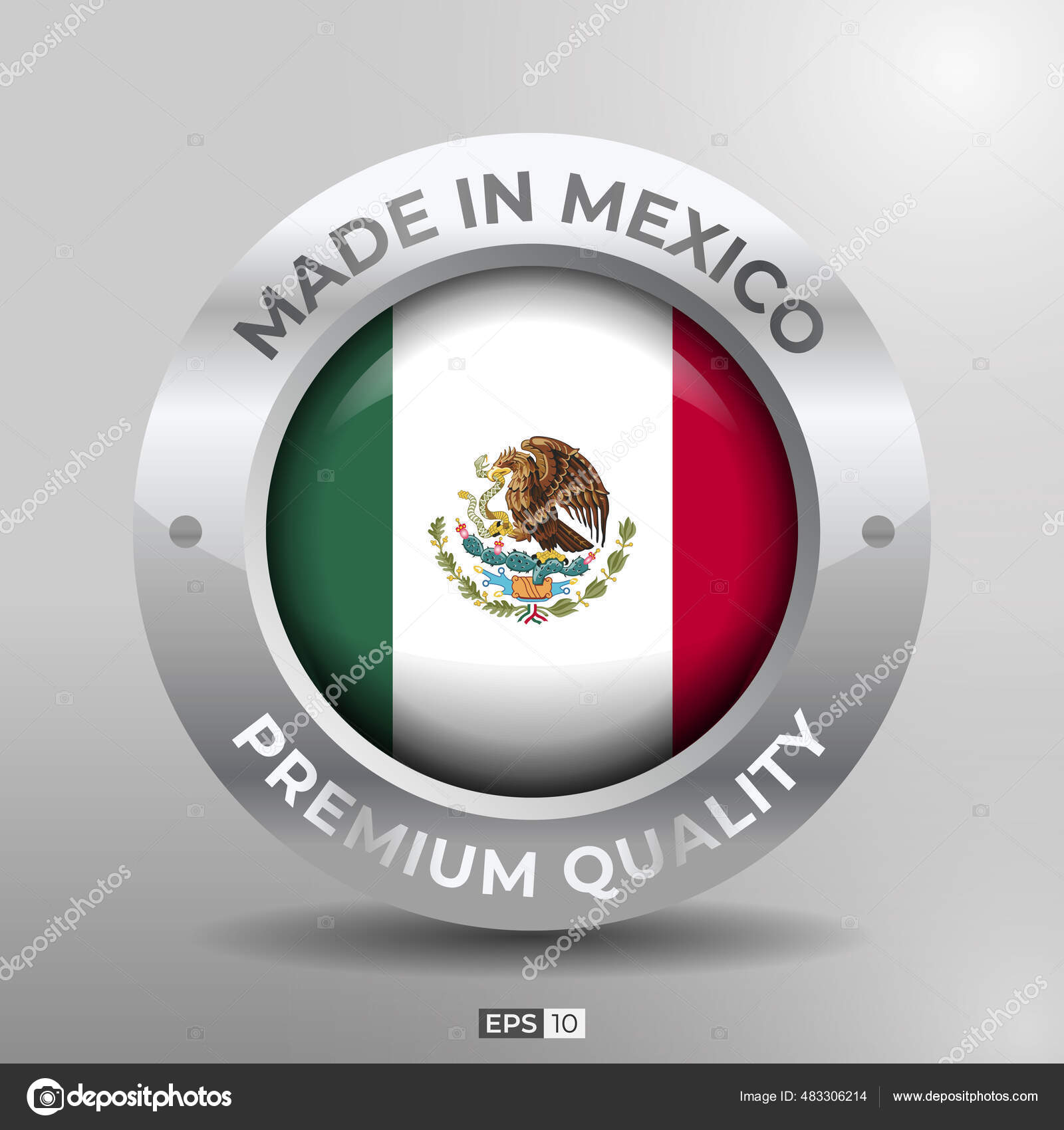 墨西哥制标志具有3D银质光泽效果的国徽圆形旗帜图库矢量图©fandiahmad815 483306214, image size:1600x1700