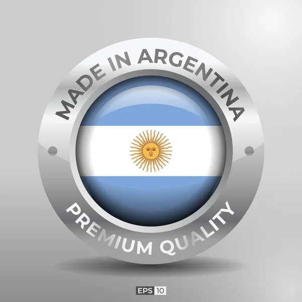 Made Argentina Label Logo Stamp Flag Nation Silver Glossy Effect — Stock Vector